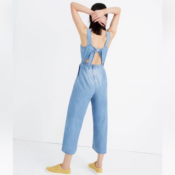 Madewell Denim Apron Bow-Back Jumpsuit size 00 - Picture 2 of 11